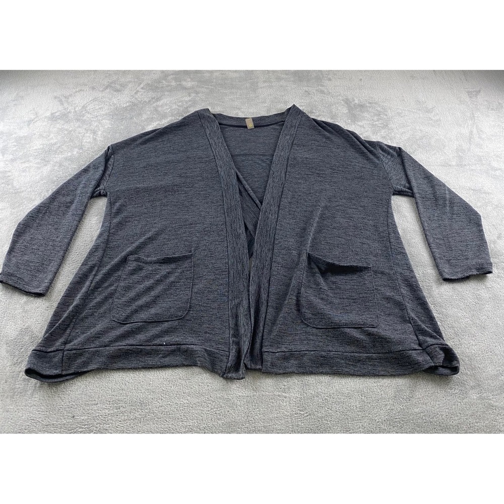 Xersion Womens XL Gray Heathered Open Front Cardigan Pockets Criss Cross Back
